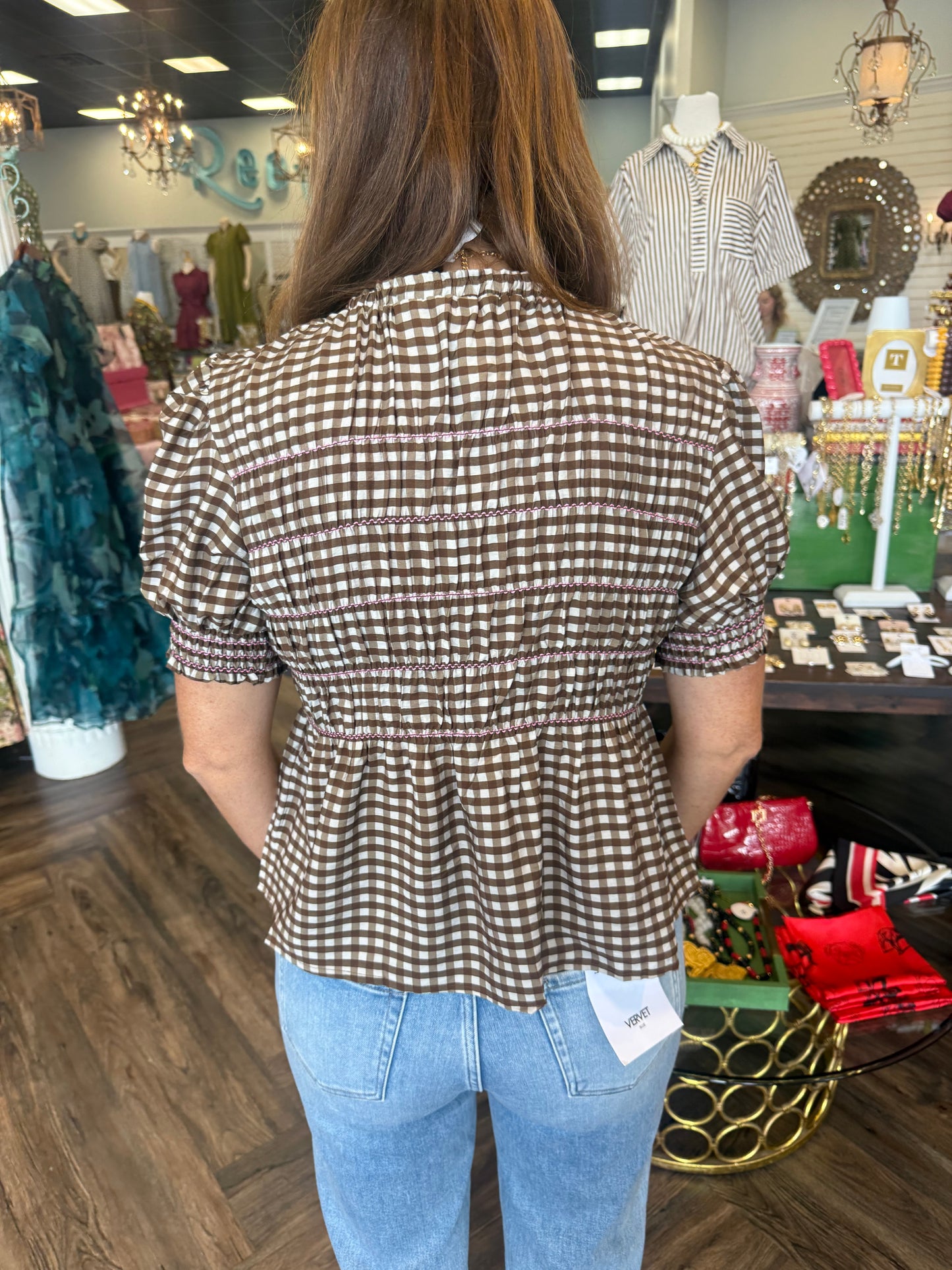 Brown Plaid Peplum Top