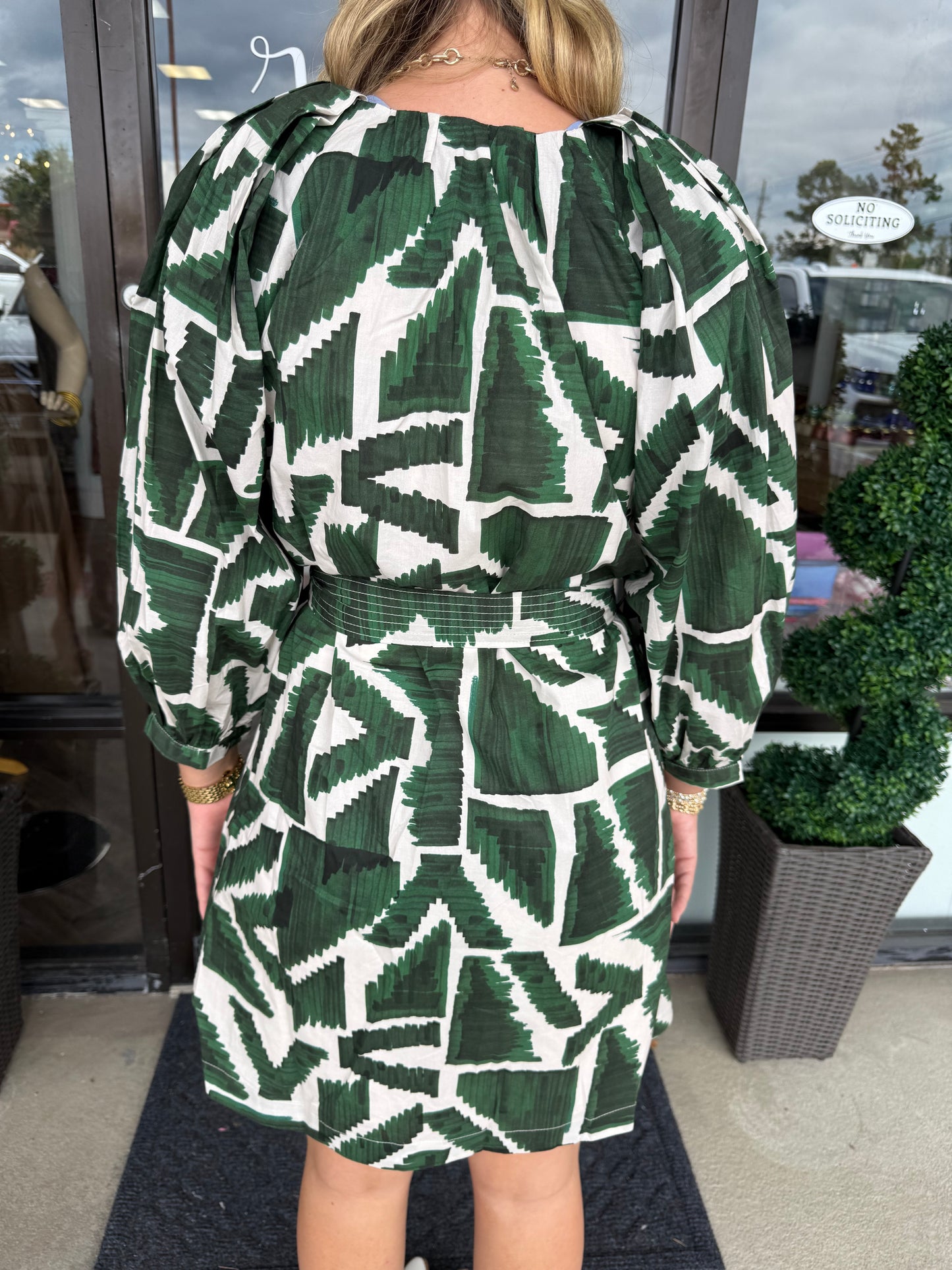 Geometric Zip Up Dress: Green