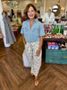 Tie Smocked Floral Denim Pants