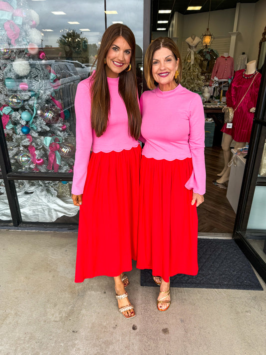Pink and Red Midi Dress