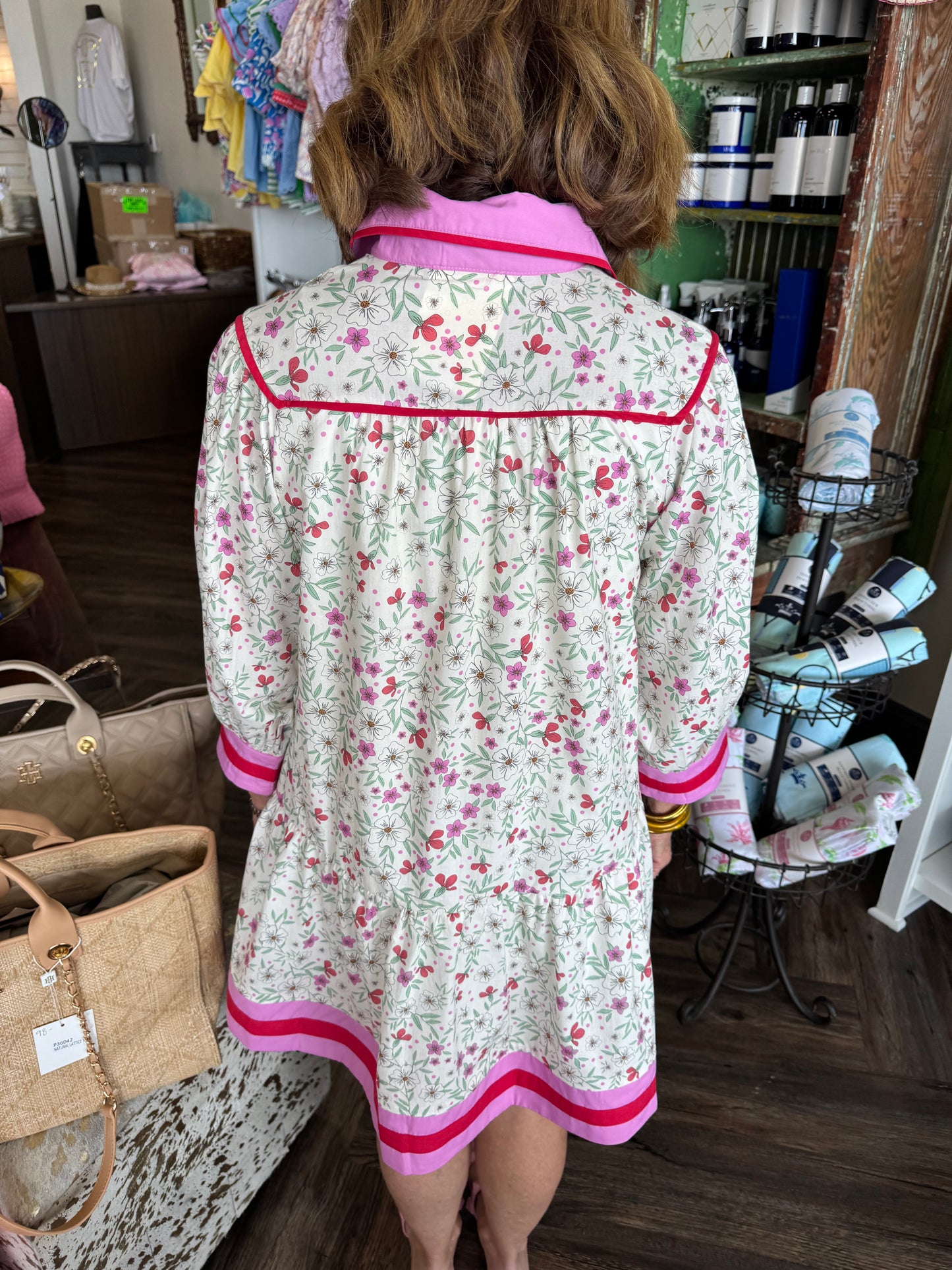 Pink/Red Trim Wildflower Dress