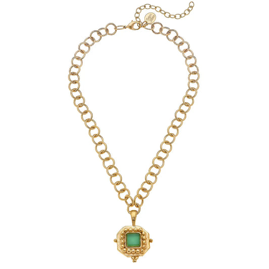 Susan Shaw Square Green French Glass Necklace