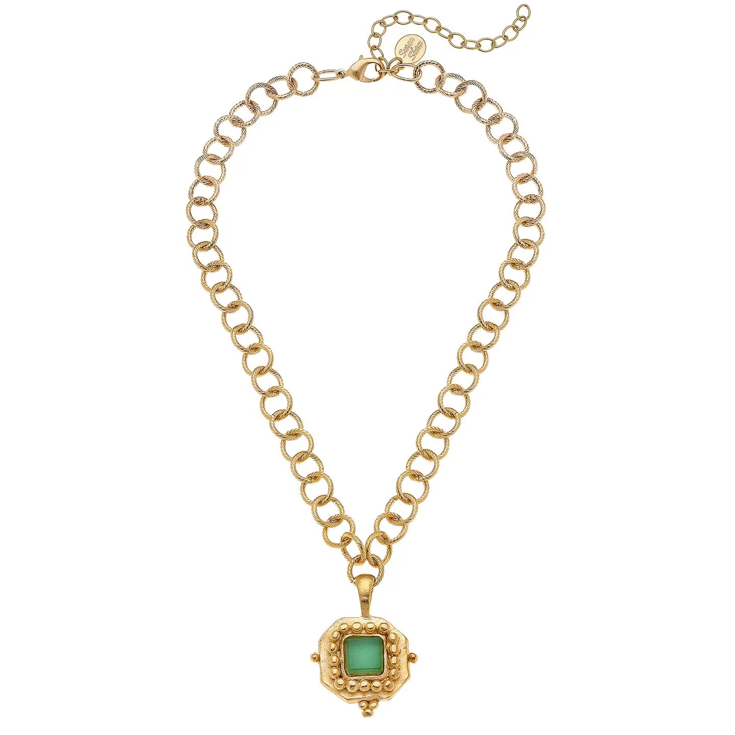 Susan Shaw Square Green French Glass Necklace