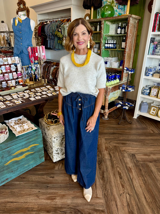 Smocked Waistband Denim Pants