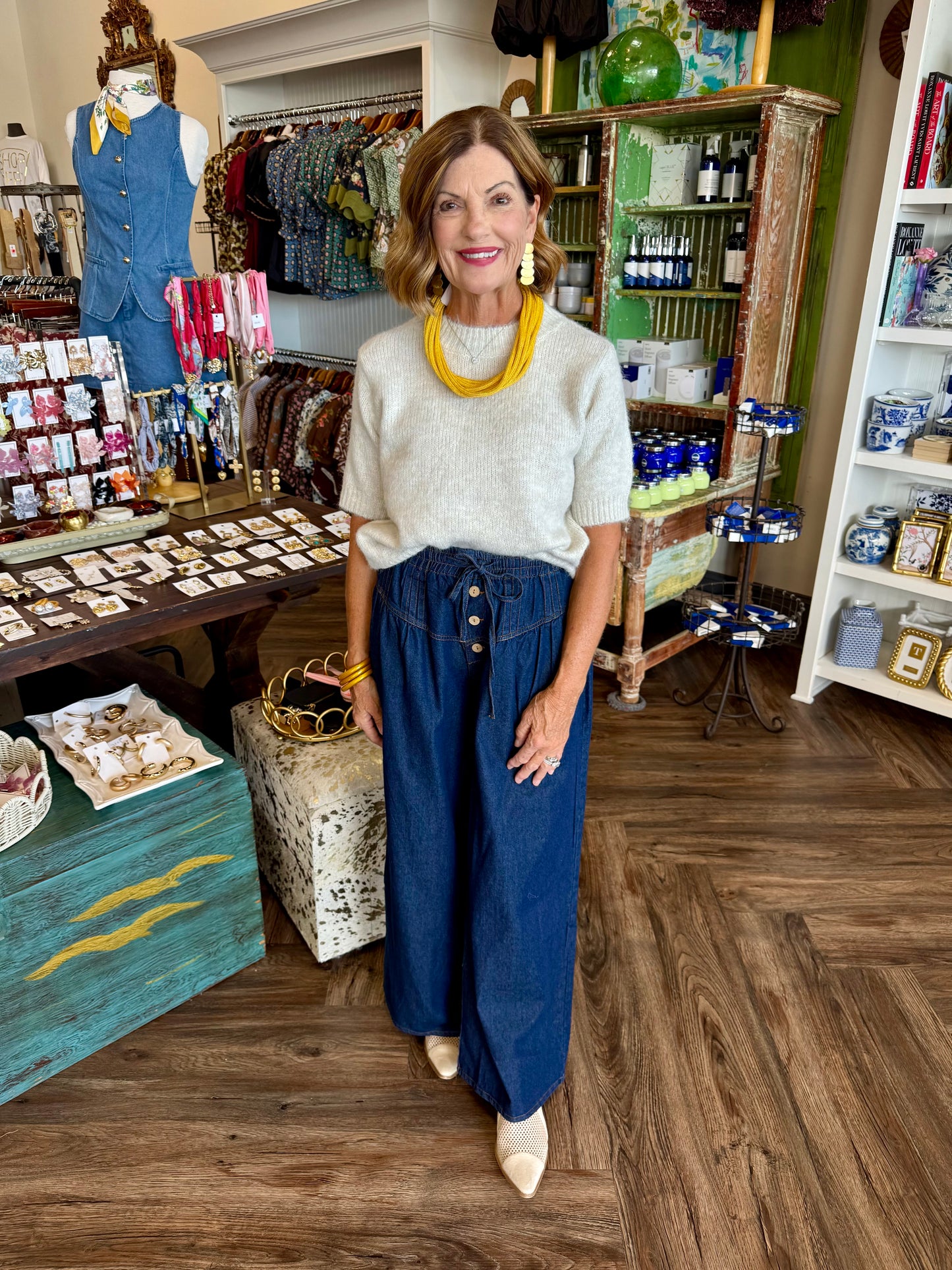 Smocked Waistband Denim Pants