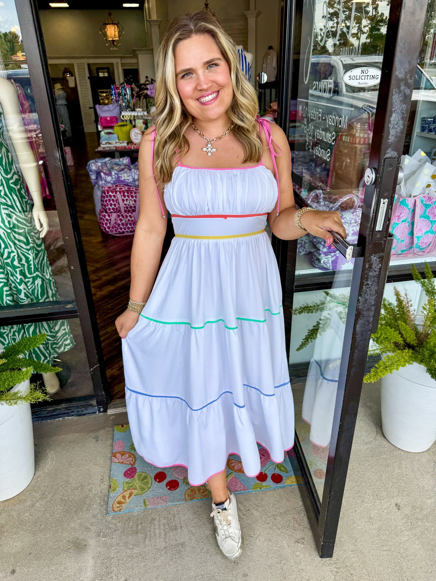 Pastel Stripe White Midi Dress