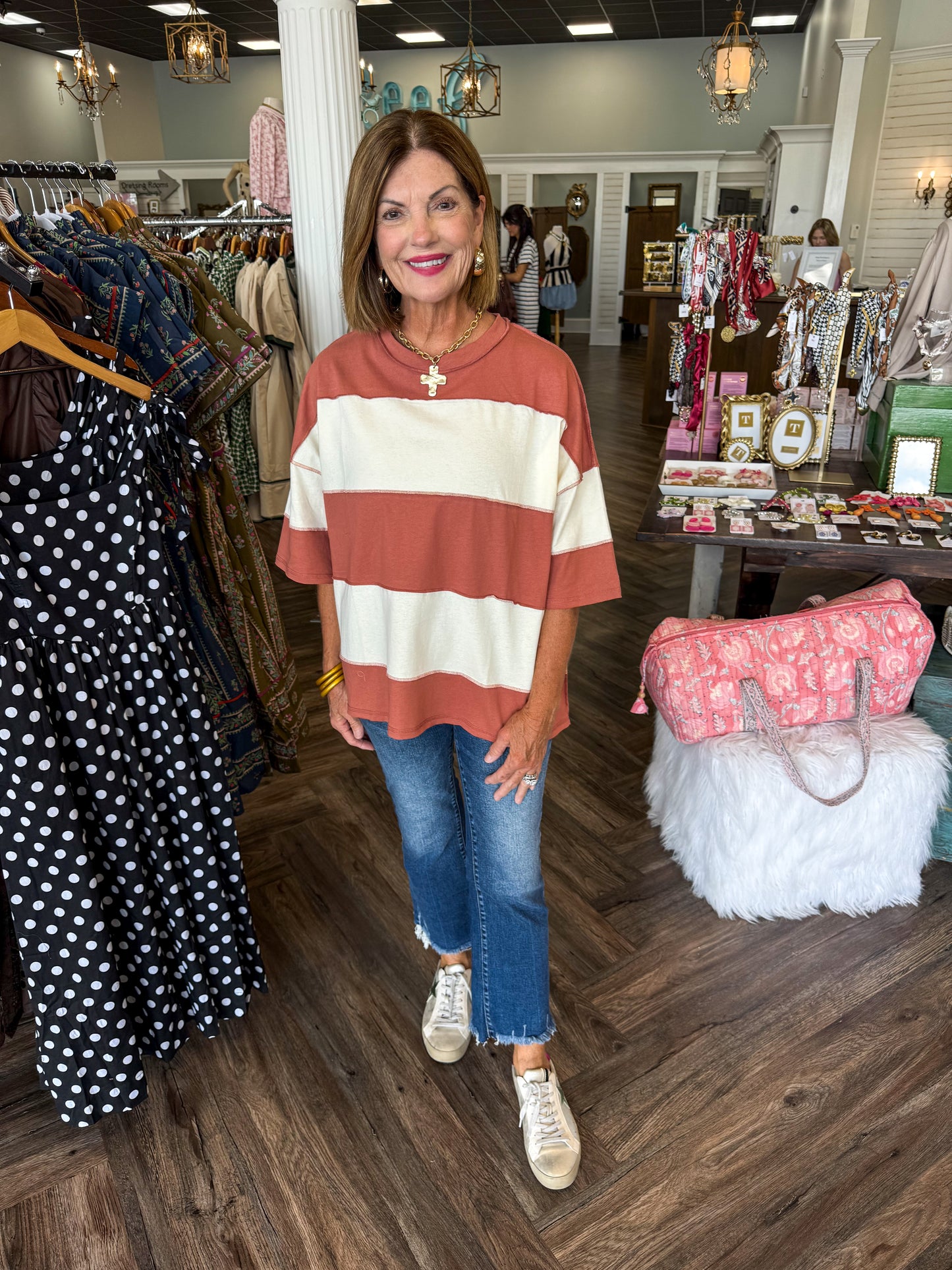 Polly Colorblock Top: Rust