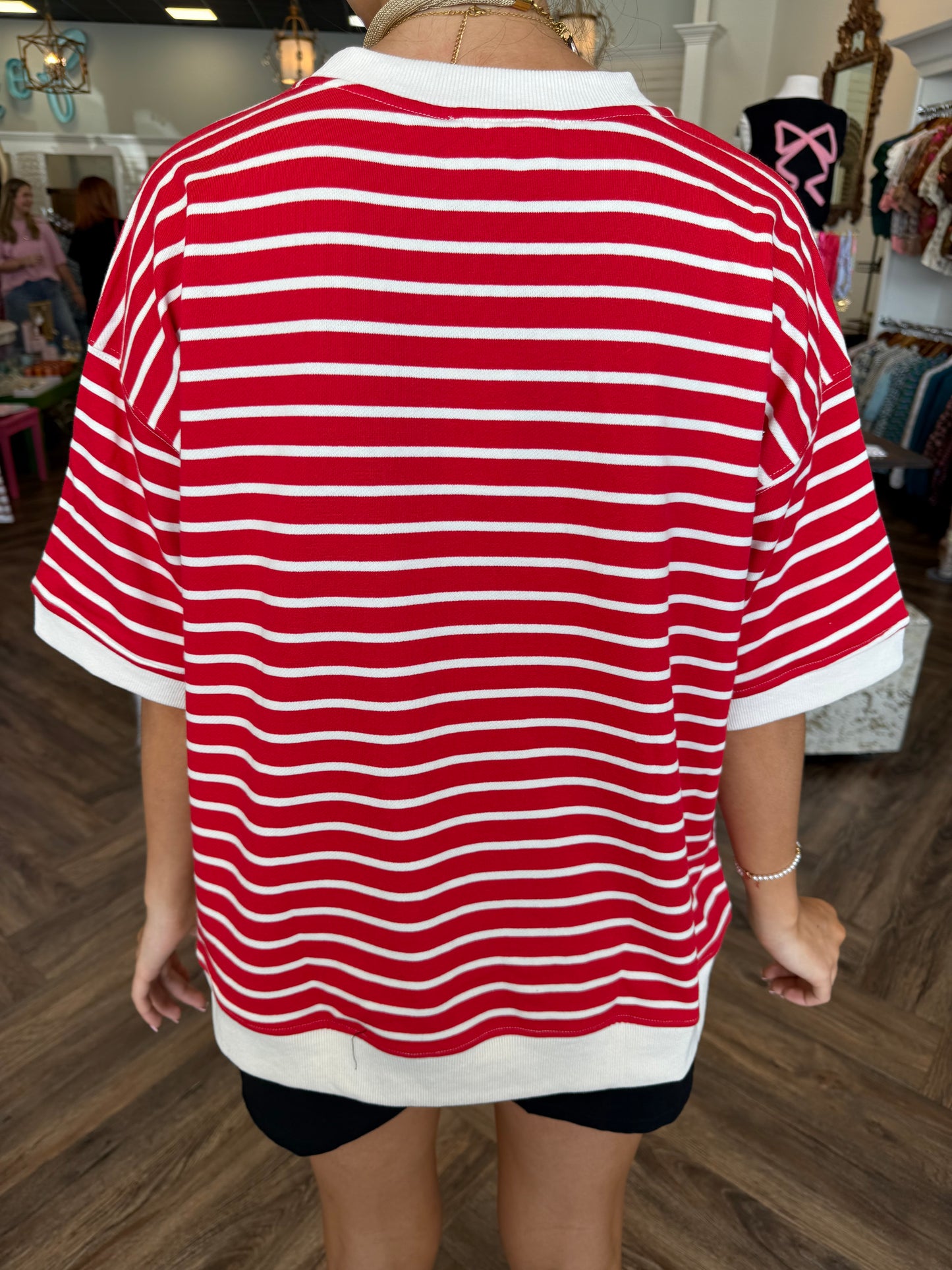 Relaxed Stripe Top- Red