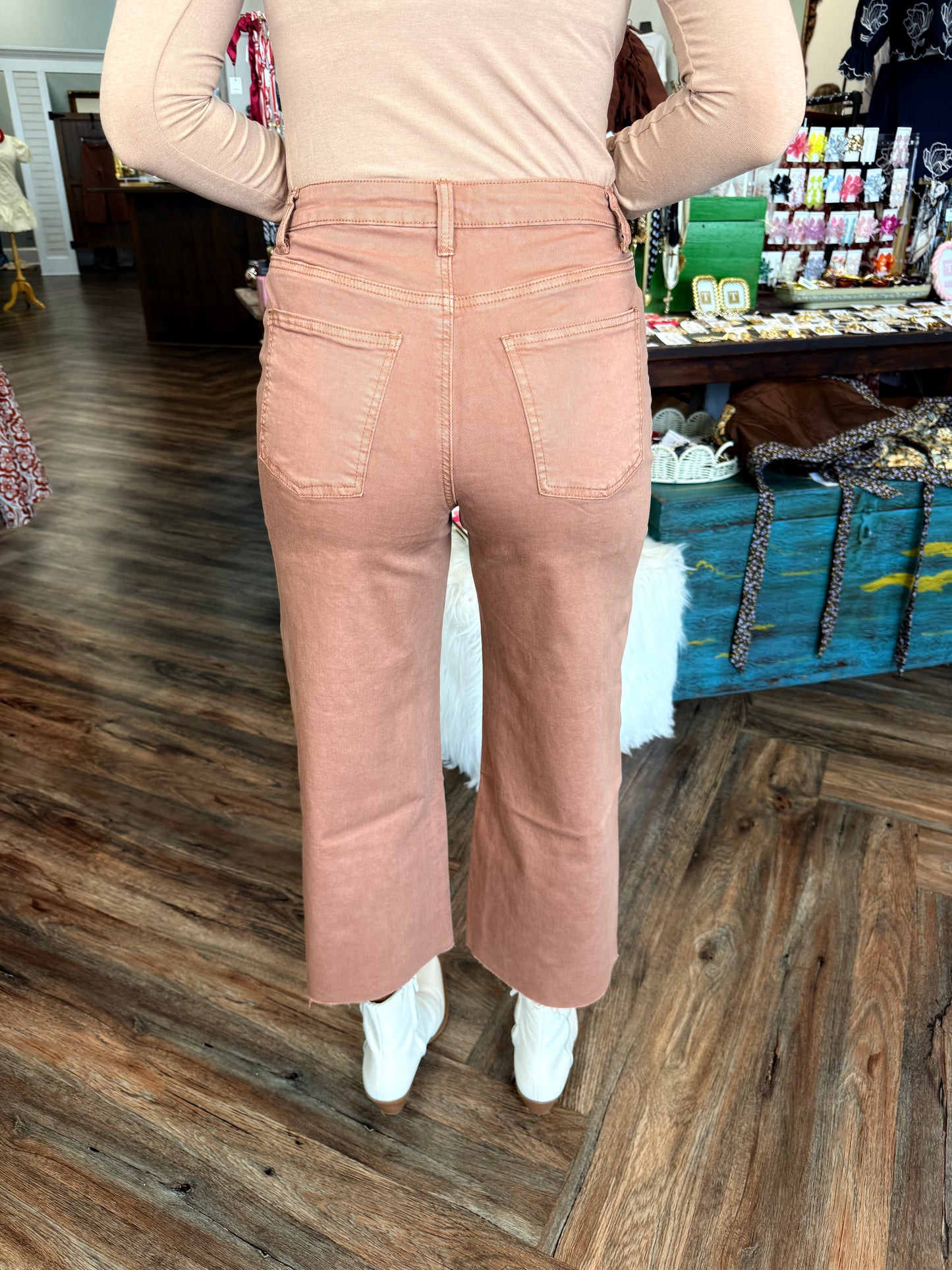 Button Fly Jeans: Red Bean
