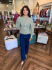 Gingham Smocked Zipper Top: Sage
