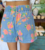 Coral Denim Flower Shorts