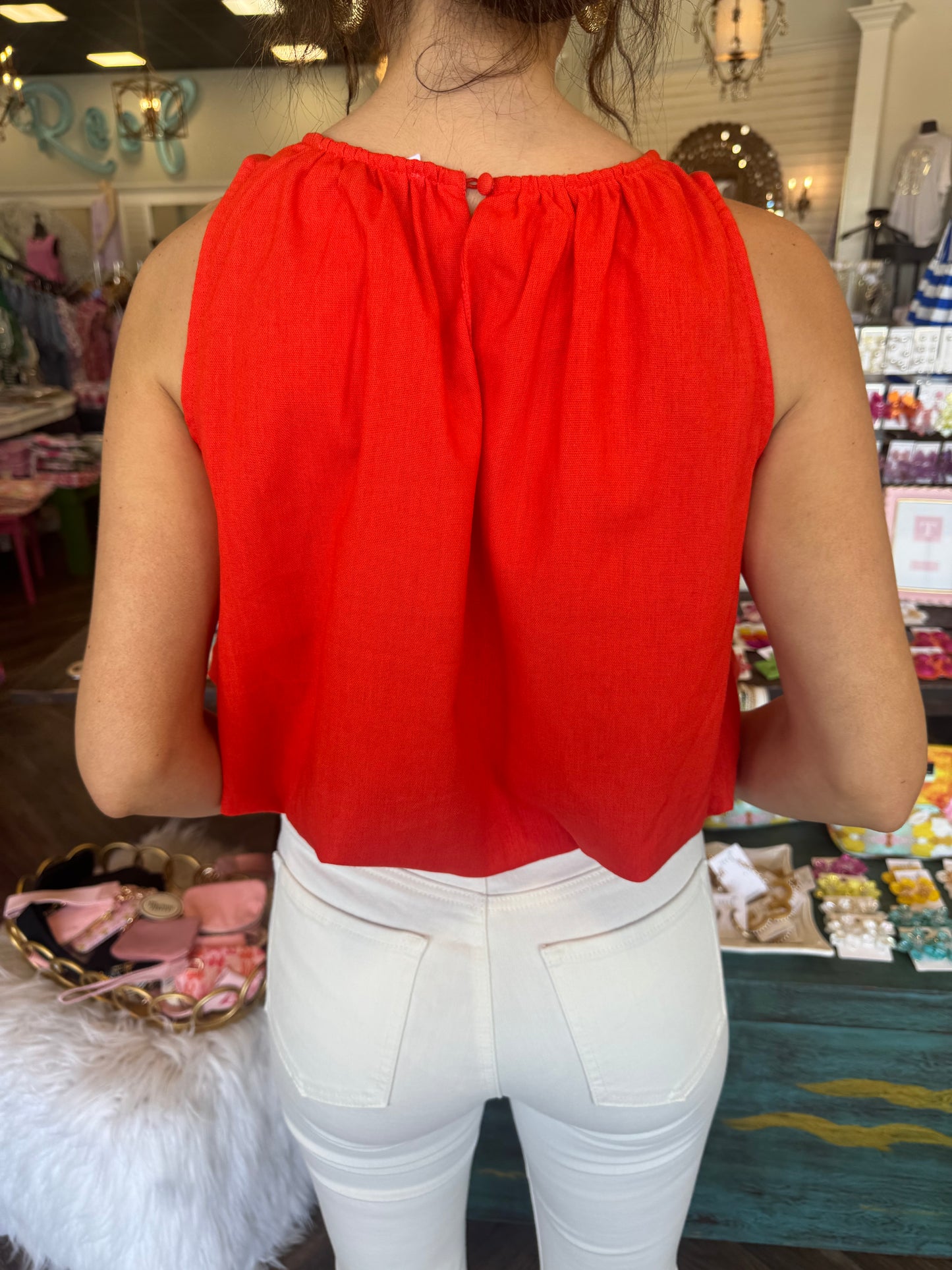 Bubble Hem Tank: Tomato