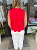 Floral Tie Applique Top: Red