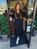 Frill Collar Black Midi Dress