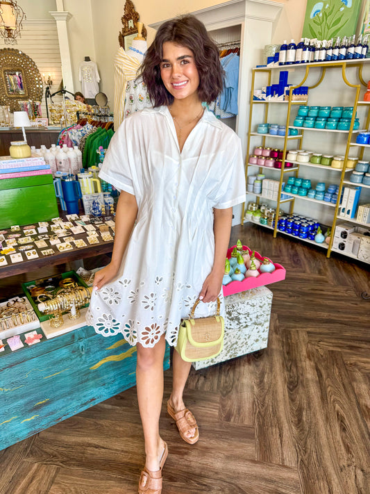 Pleated Eyelet Dress