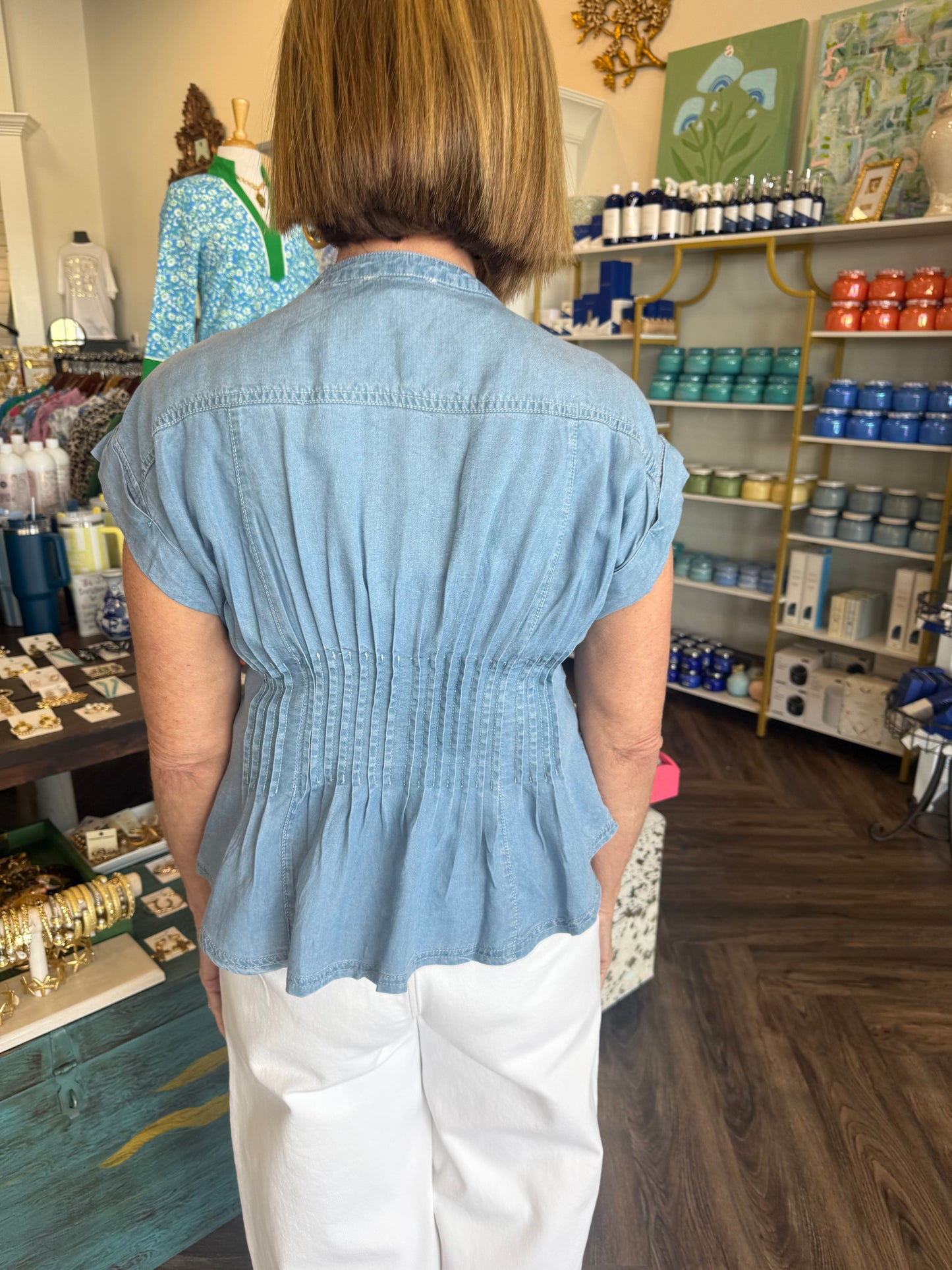 Pintuck Denim Top
