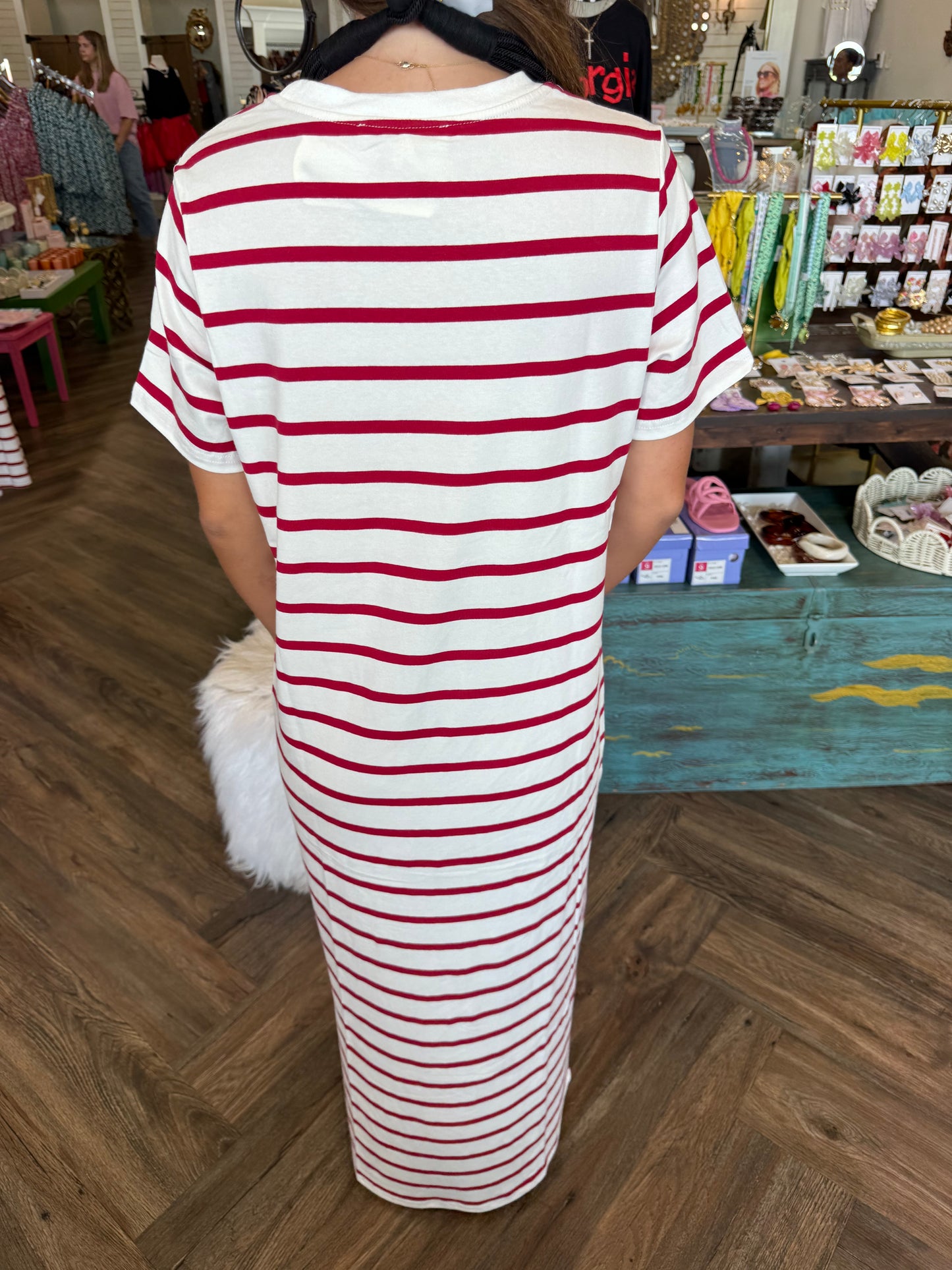 Striped Midi Dress- Maroon