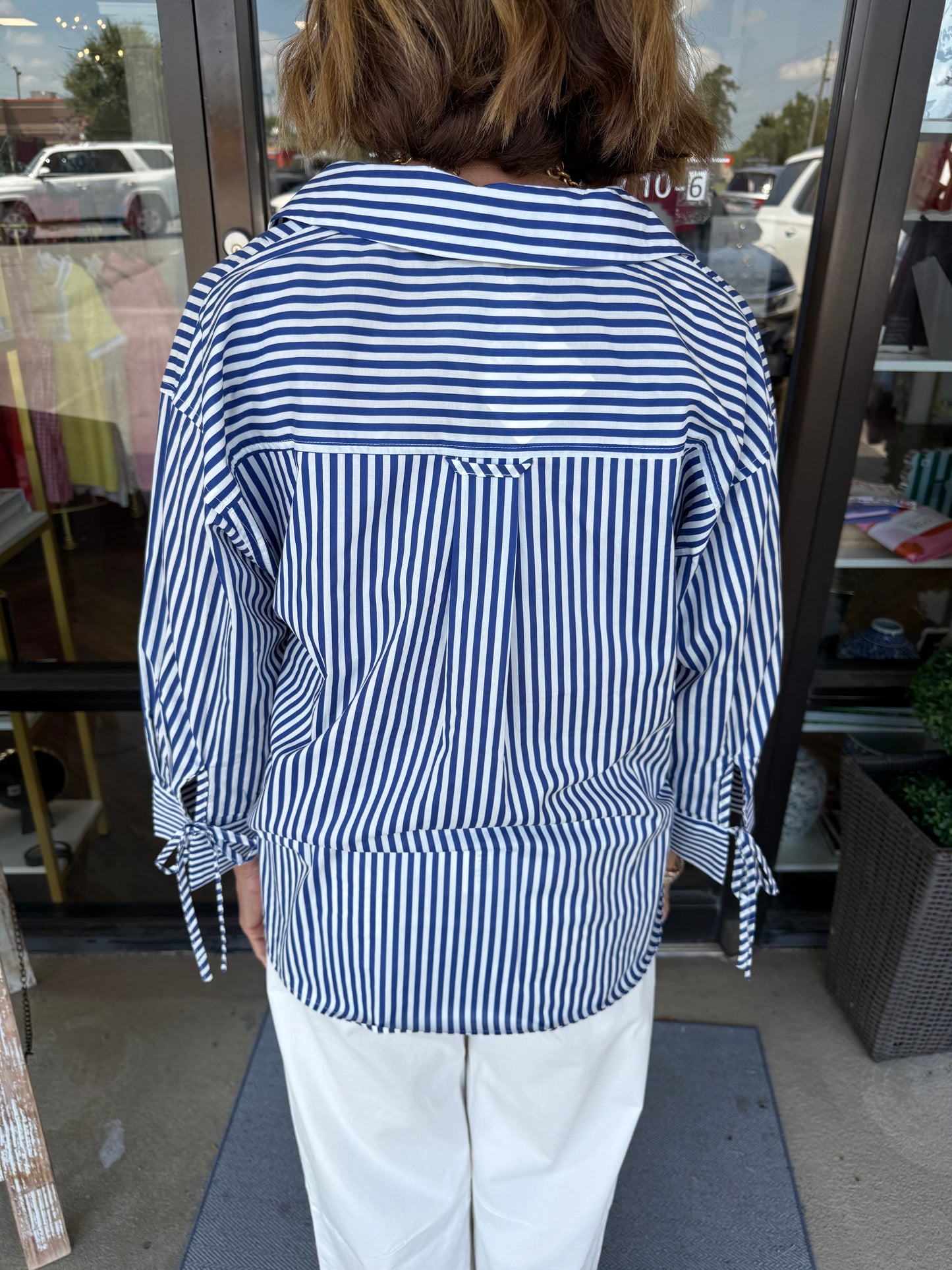 Sue Stripe Blouse: Blue
