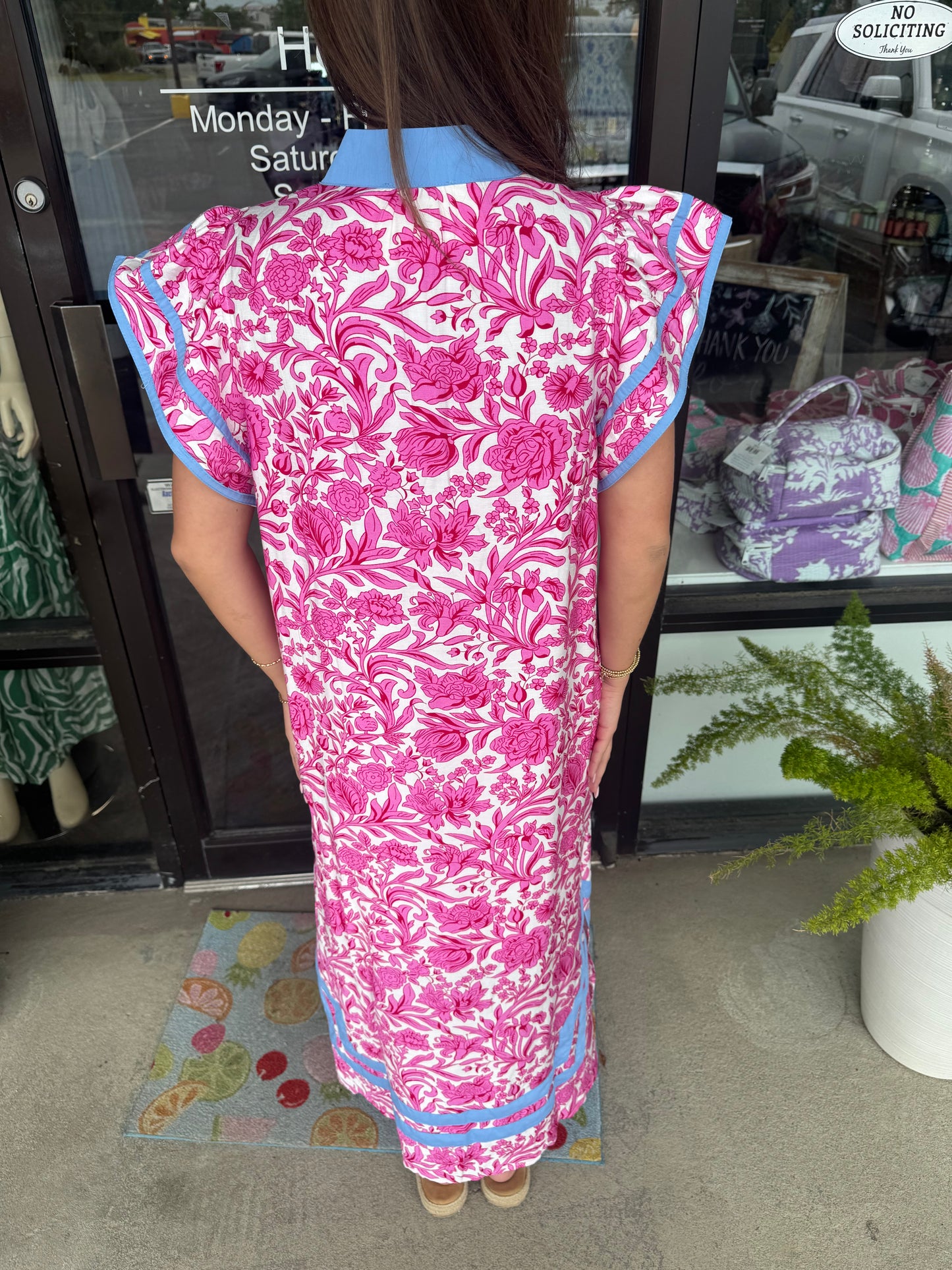 Trim Rose Midi Dress: Pink