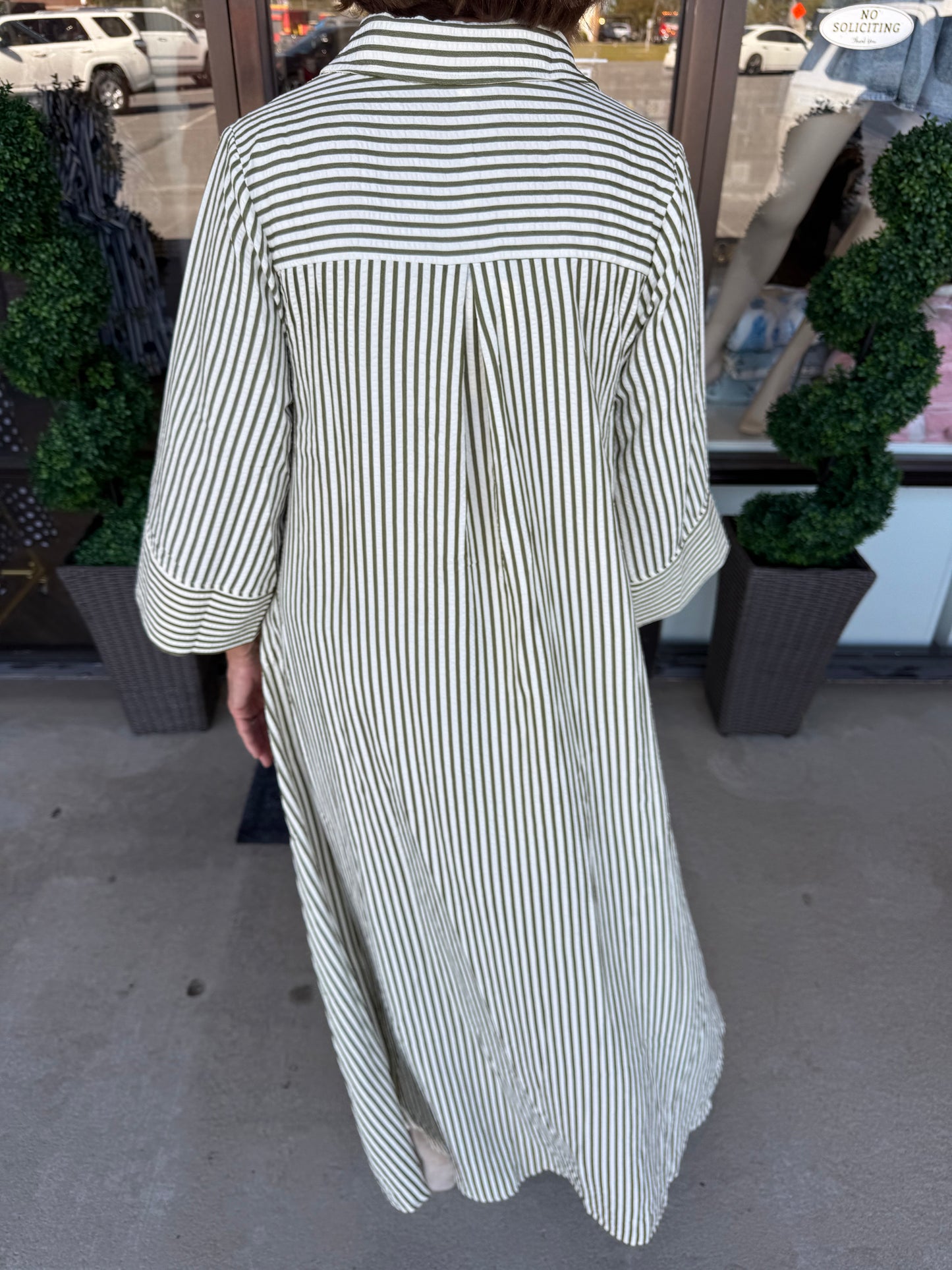 Flowy Striped Midi Dress: Olive