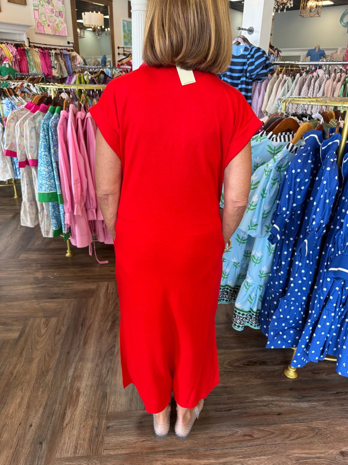 Scuba Stitch Midi Dress: Red