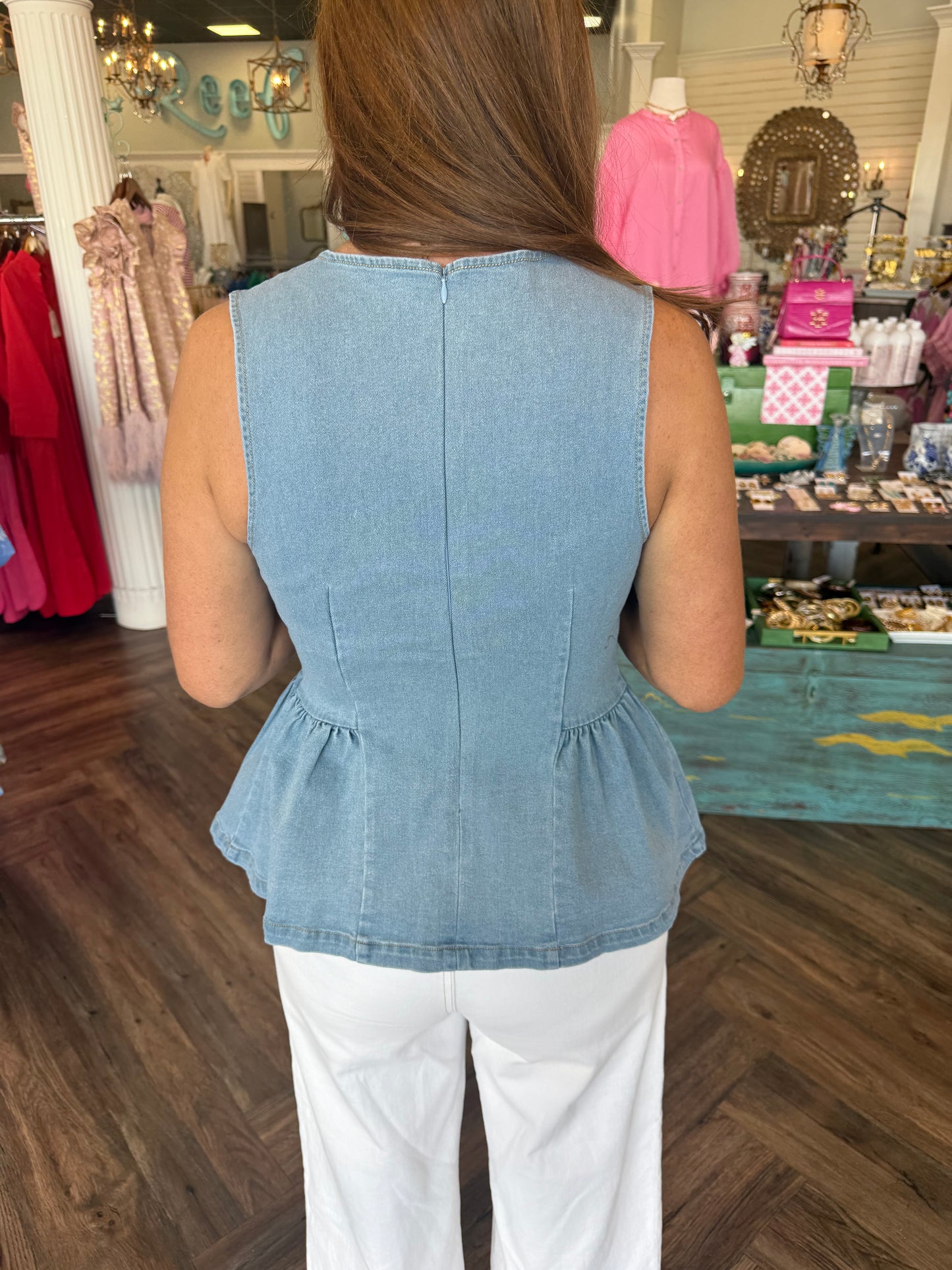 Peplum Blue Denim Top