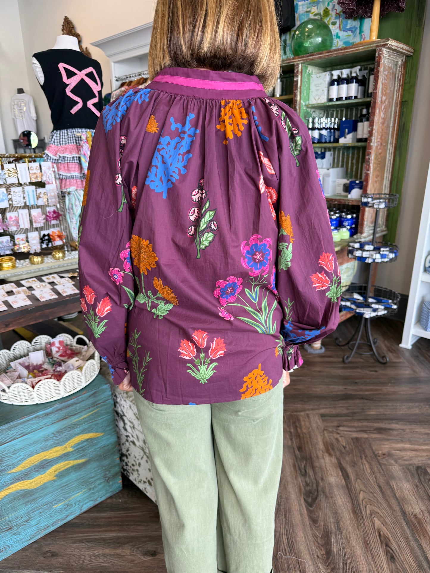 Burgandy Floral Mix Top