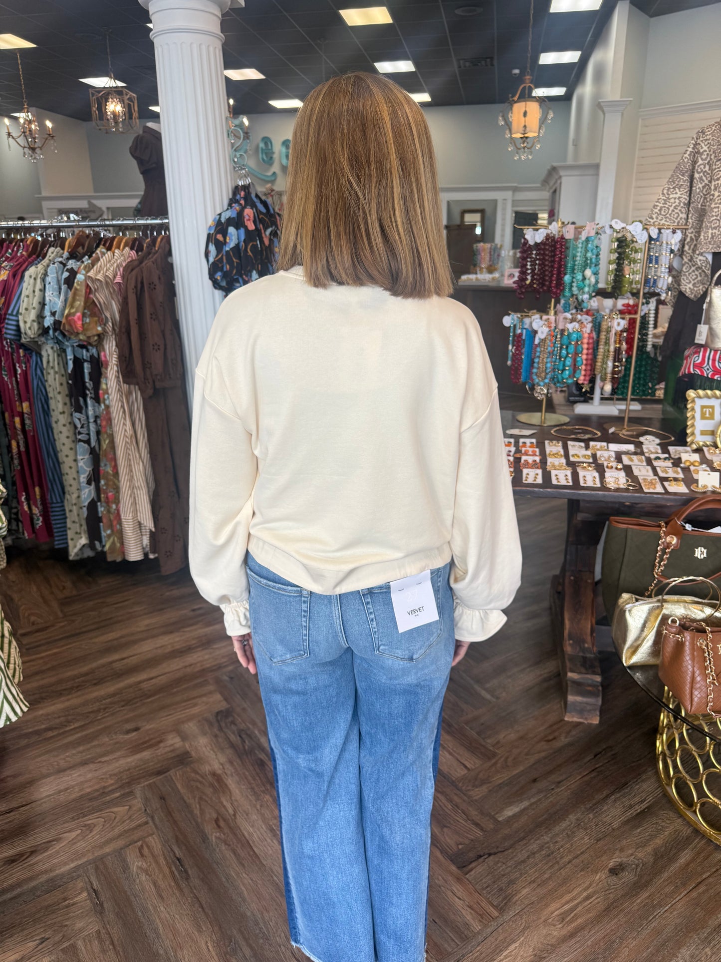 Girly Side Tie Top: Ecru