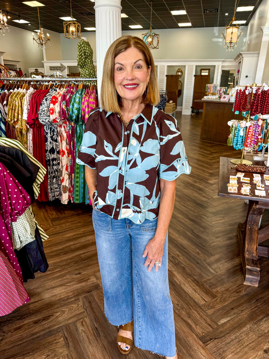 Cocoa and Blue Floral Top