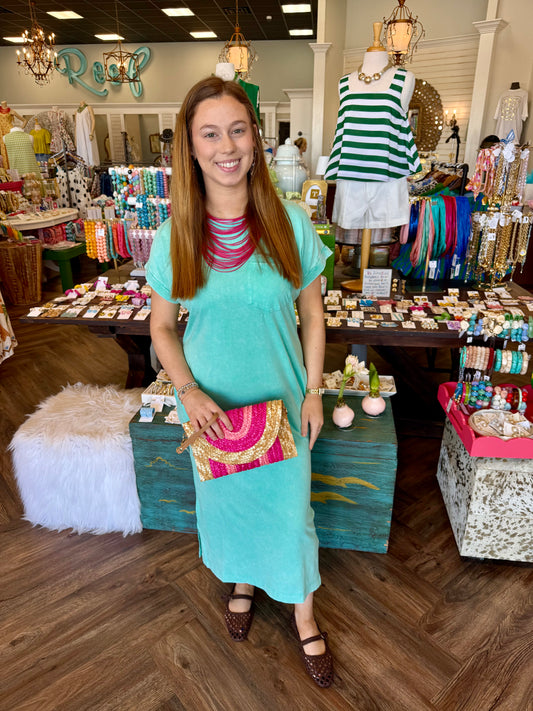 Washed T Shirt Midi Dress: Mint