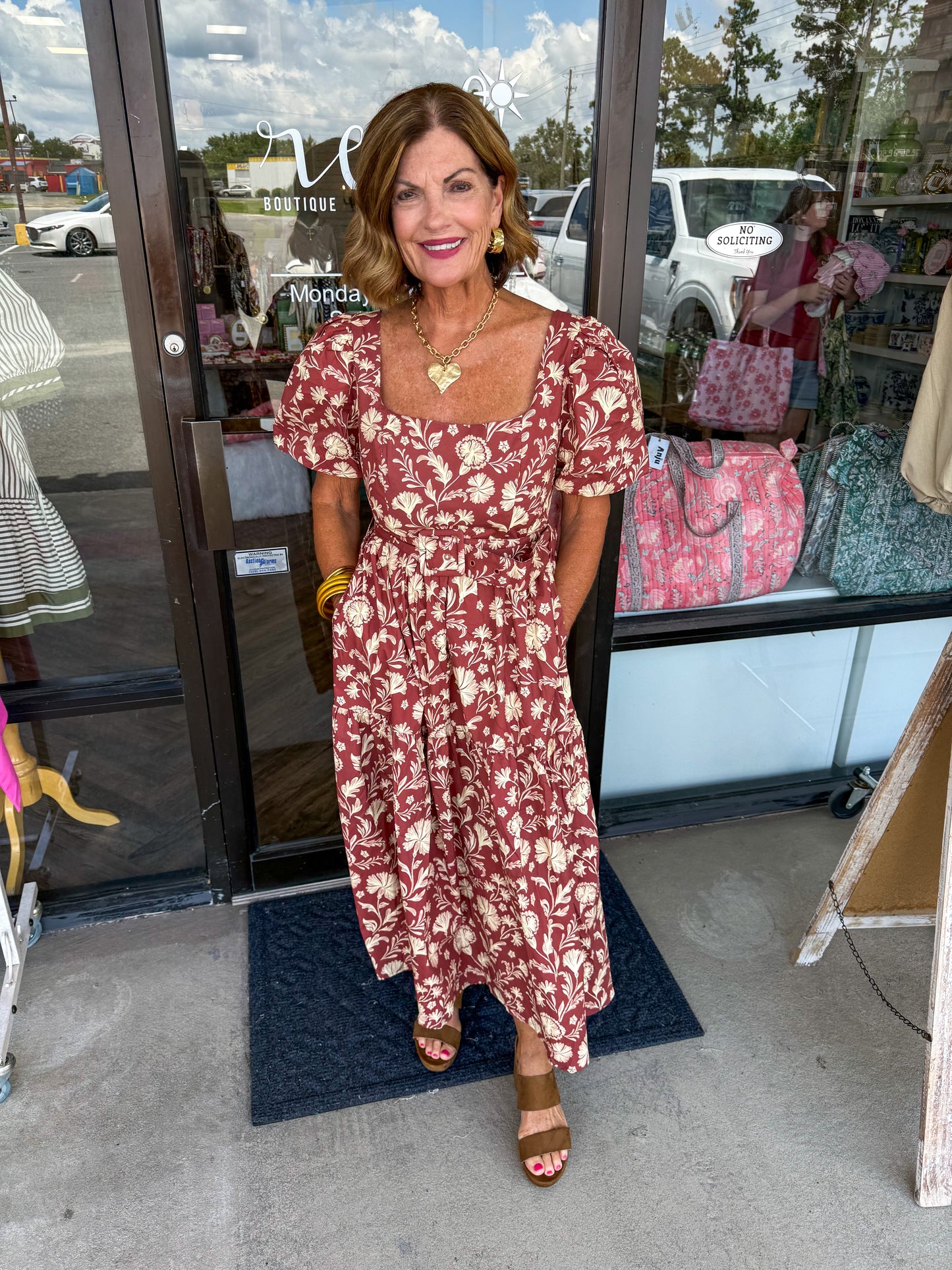 Fall Flowers Belted Midi Dress
