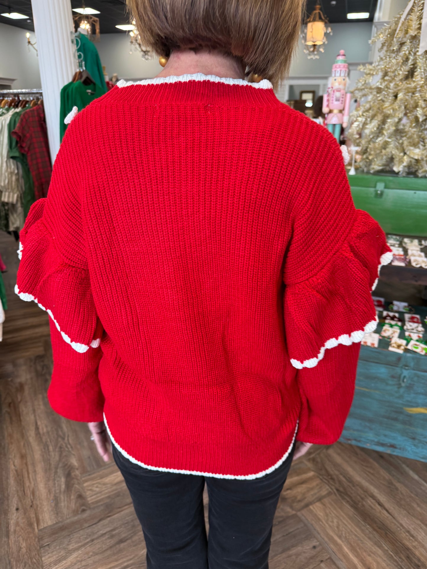 Polka Dot Ruffle Sweater: Red