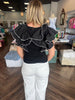 Ribbed Ruffle Sleeve Top: Black