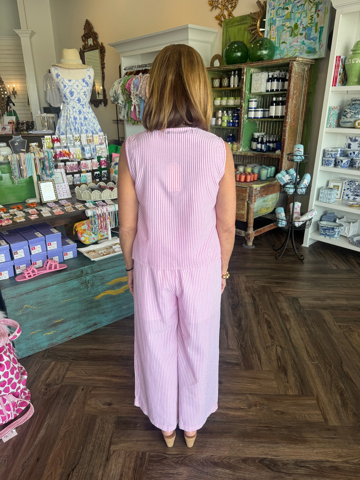 Pink Seersucker Bow Set