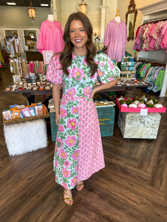 Mix Match Floral Midi Dress