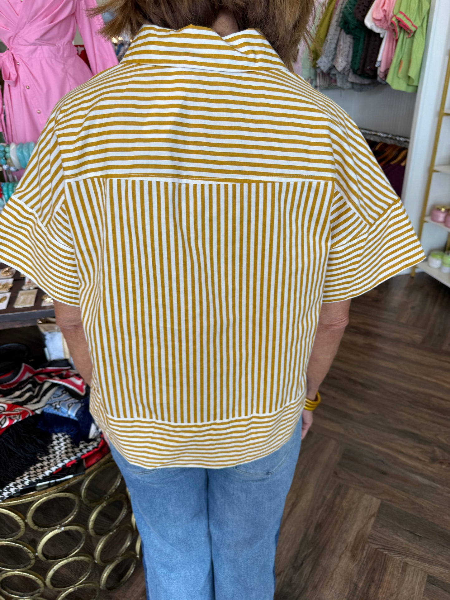 Mustard Striped Collar Top