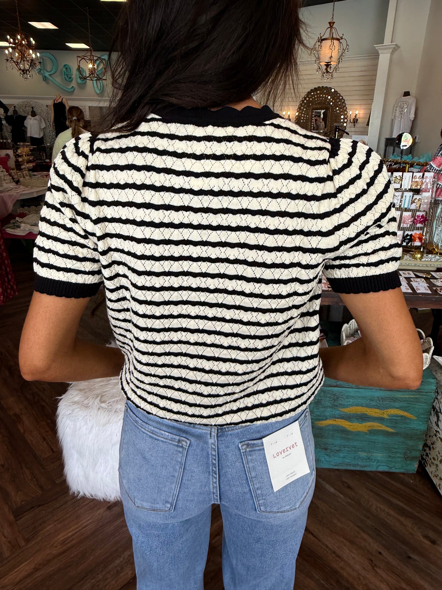 Sue Striped Button Black Sweater