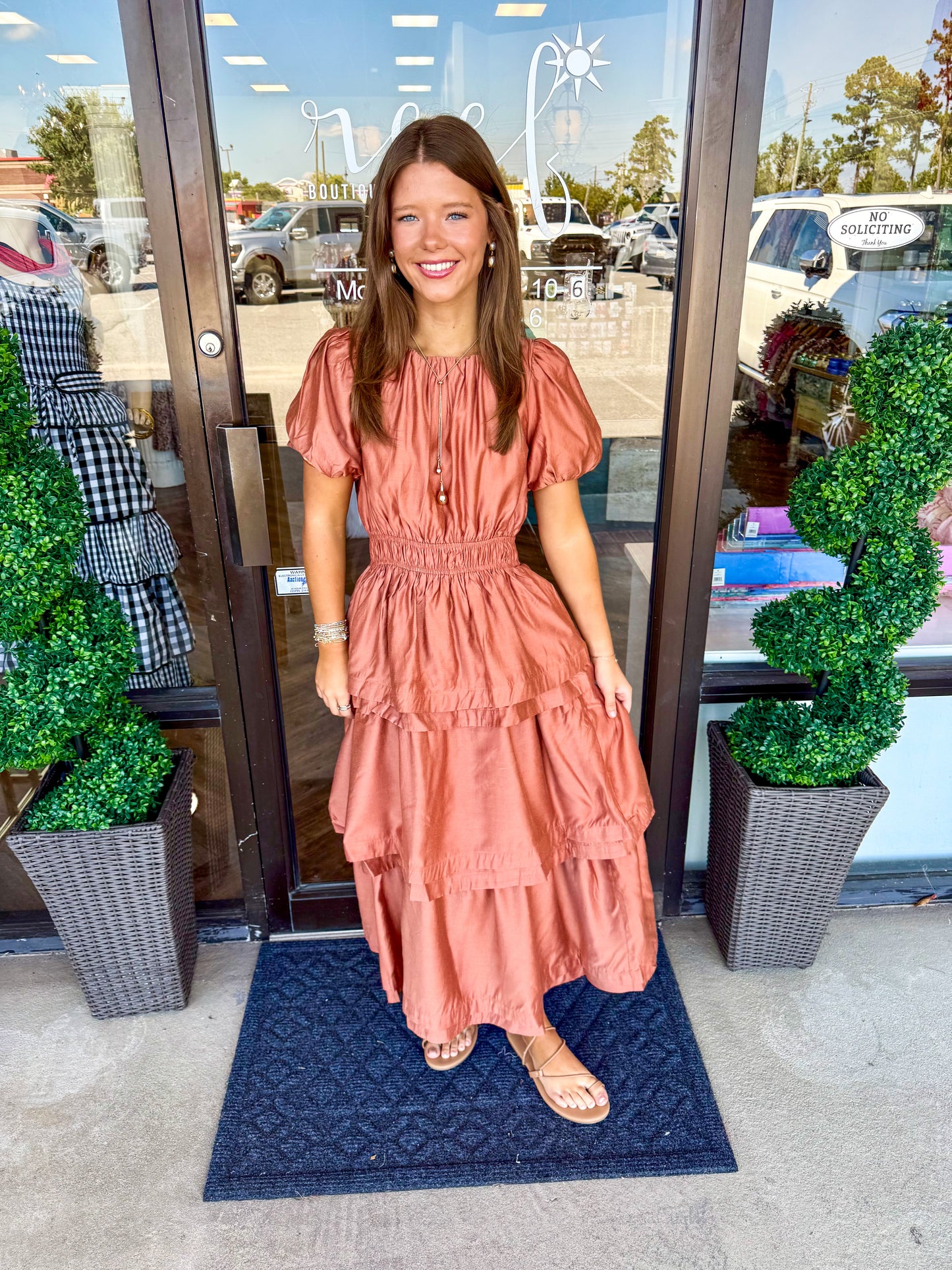 Rust Tiered Midi Dress