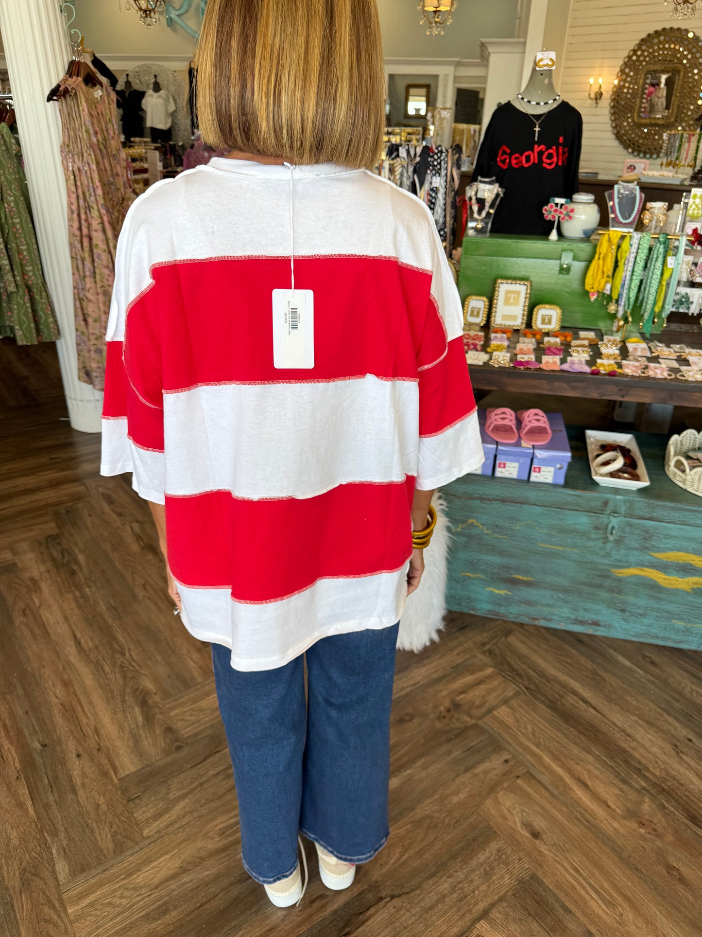 Polly Colorblock Top: Cherry