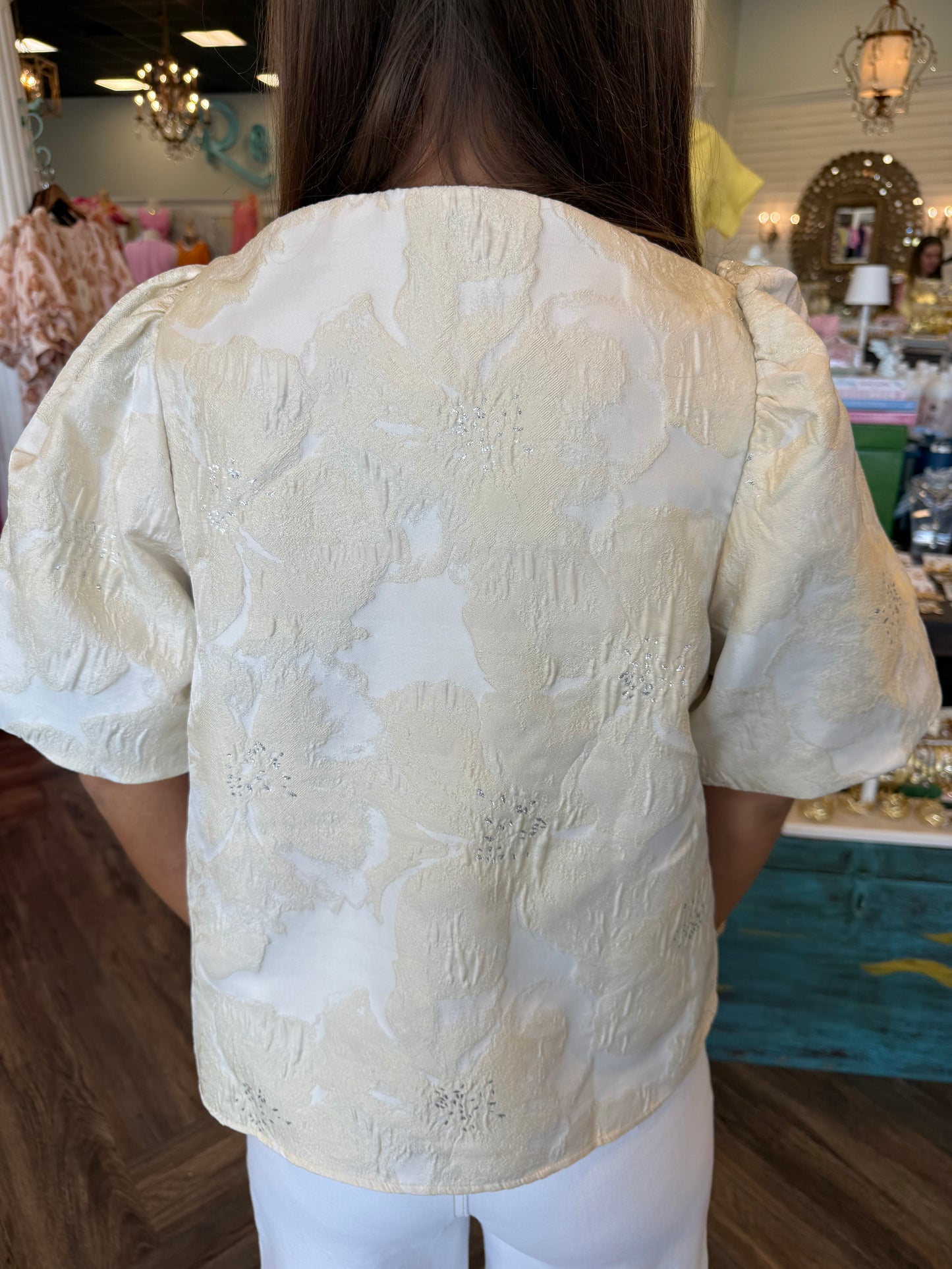 Floral Jacquard Top: Champagne