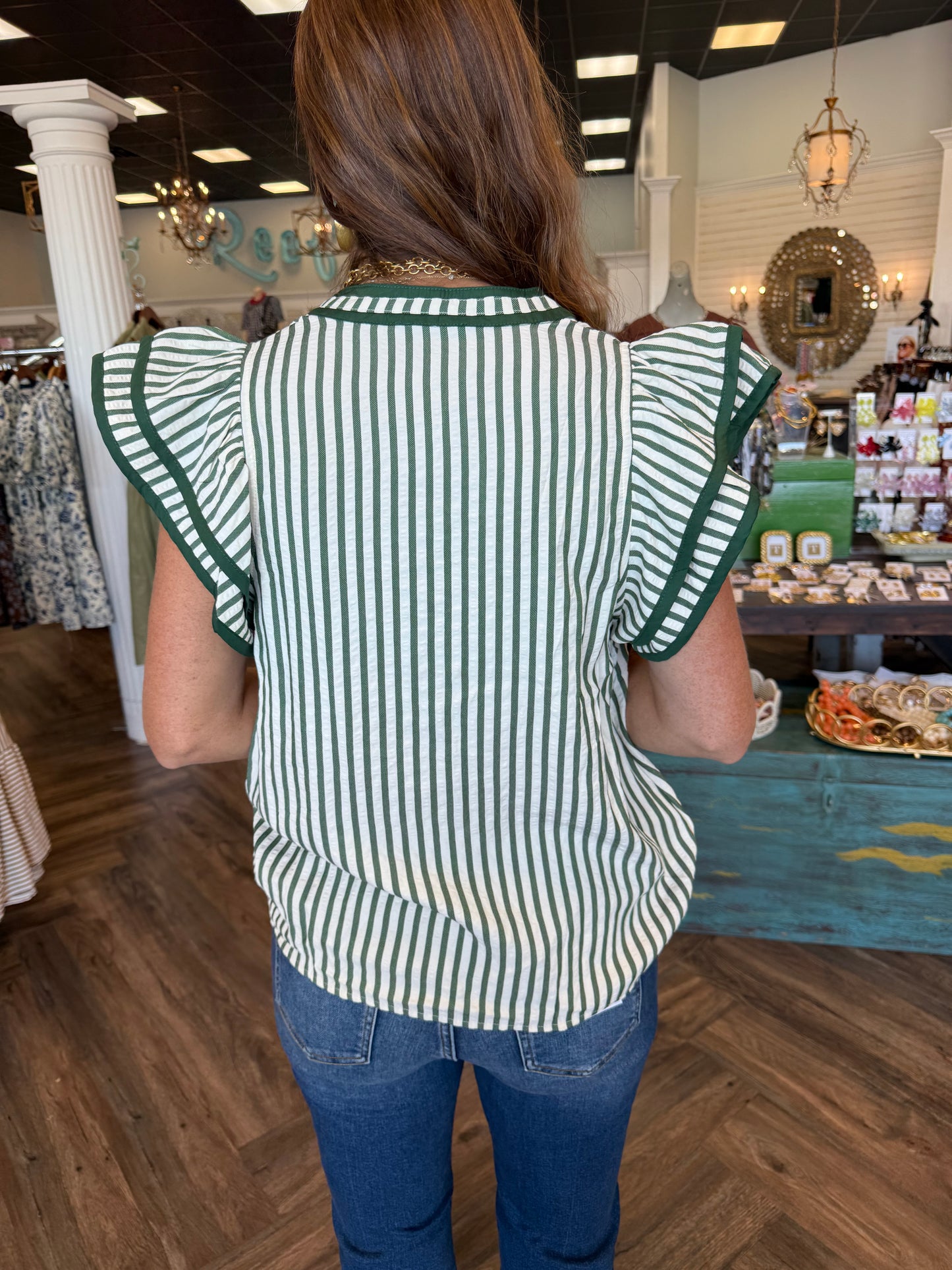 Flounce Sleeve Top: Hunter