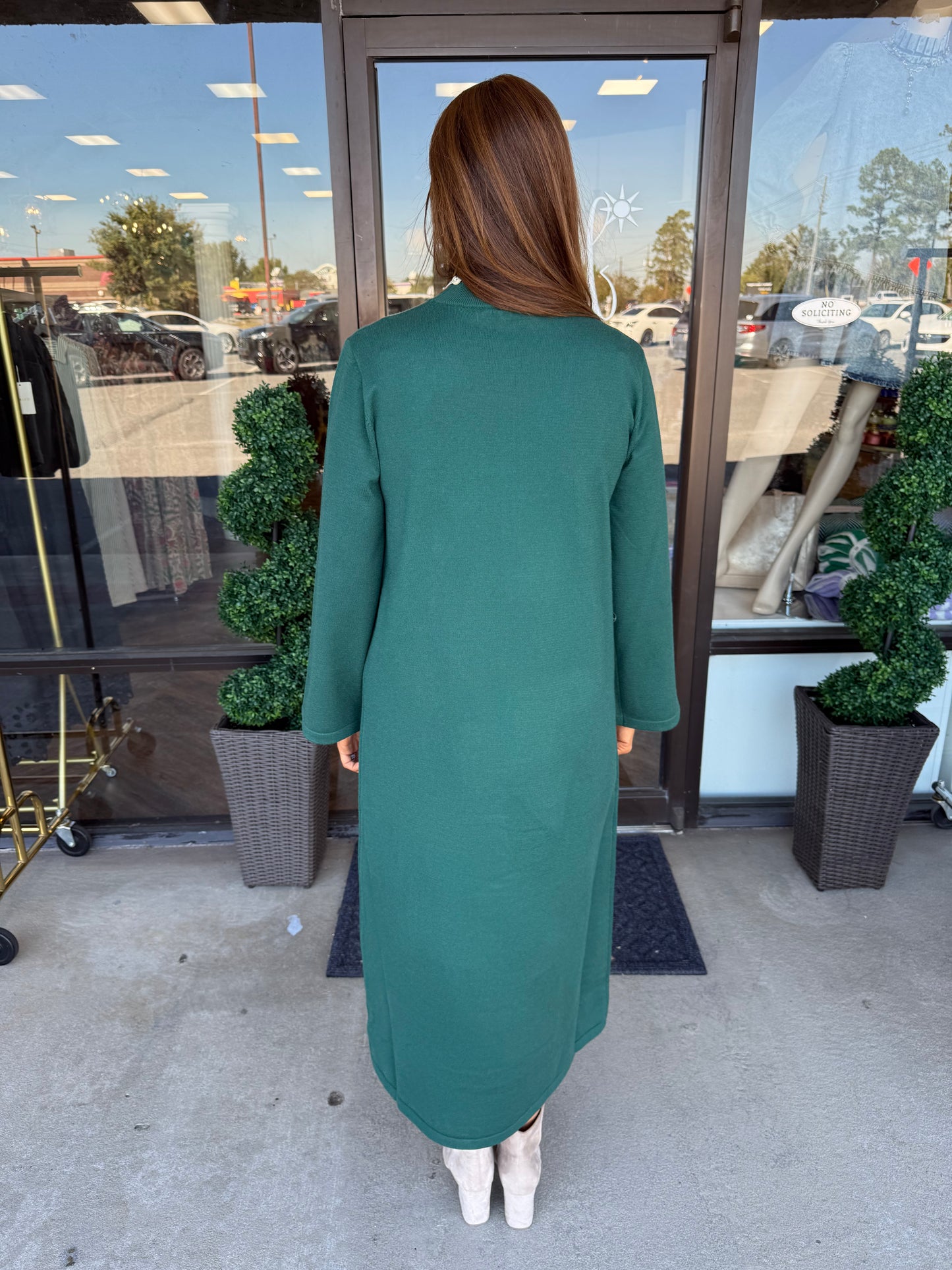 Solid Mockneck Midi Dress: Forest
