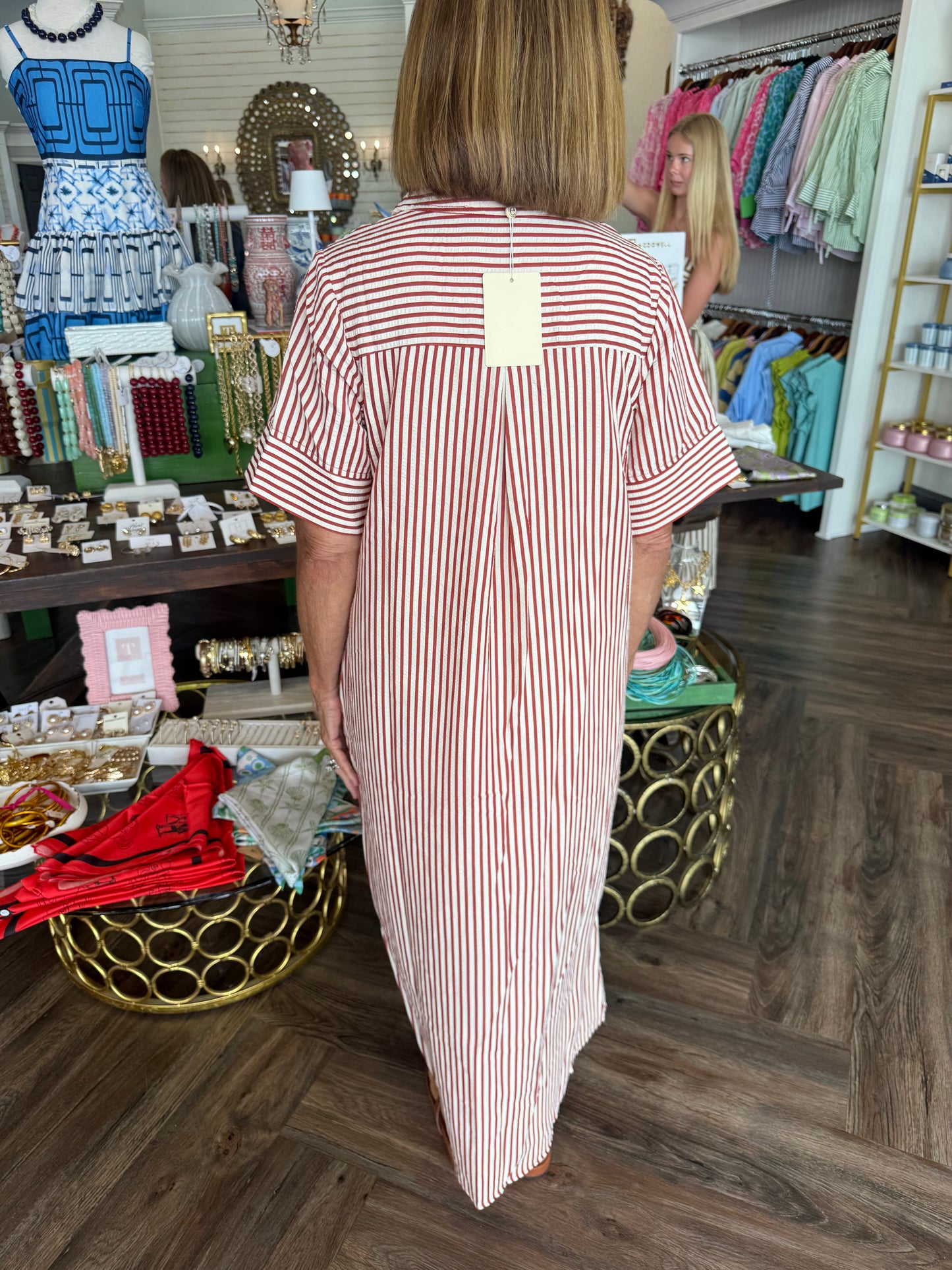 Autumn Stripes Midi Dress: Brick
