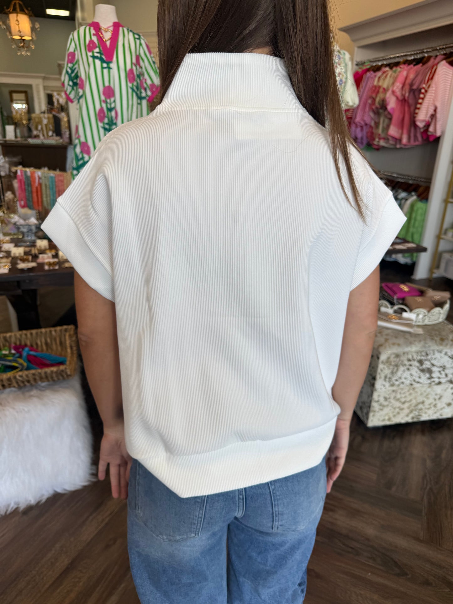 Zip Collar Top: Off White