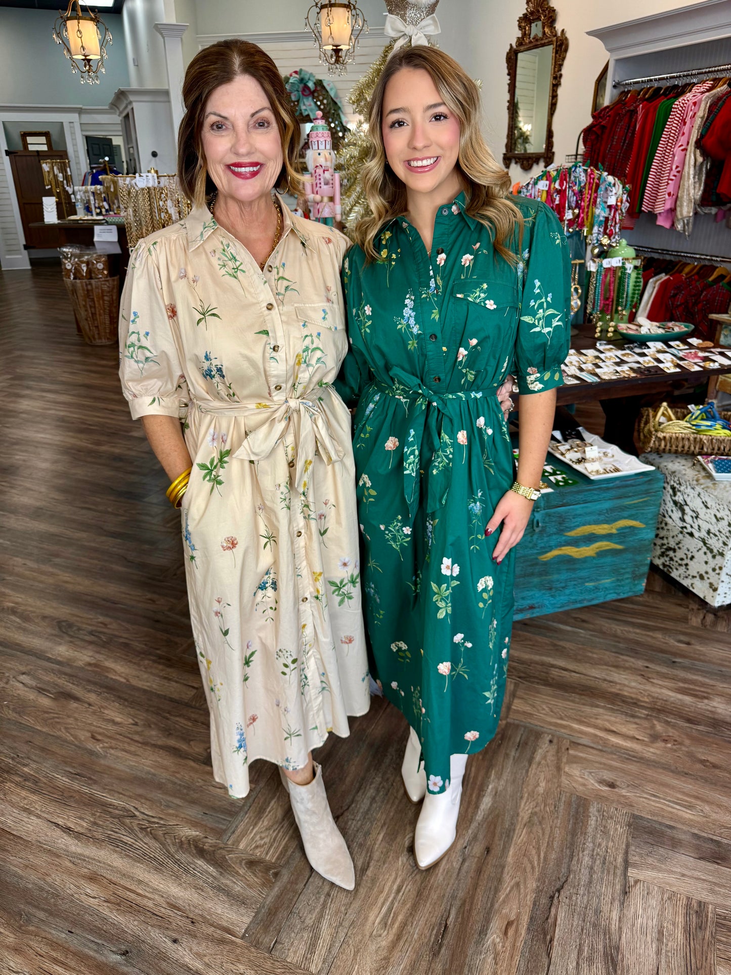 Cream Tie Garden Midi Dress