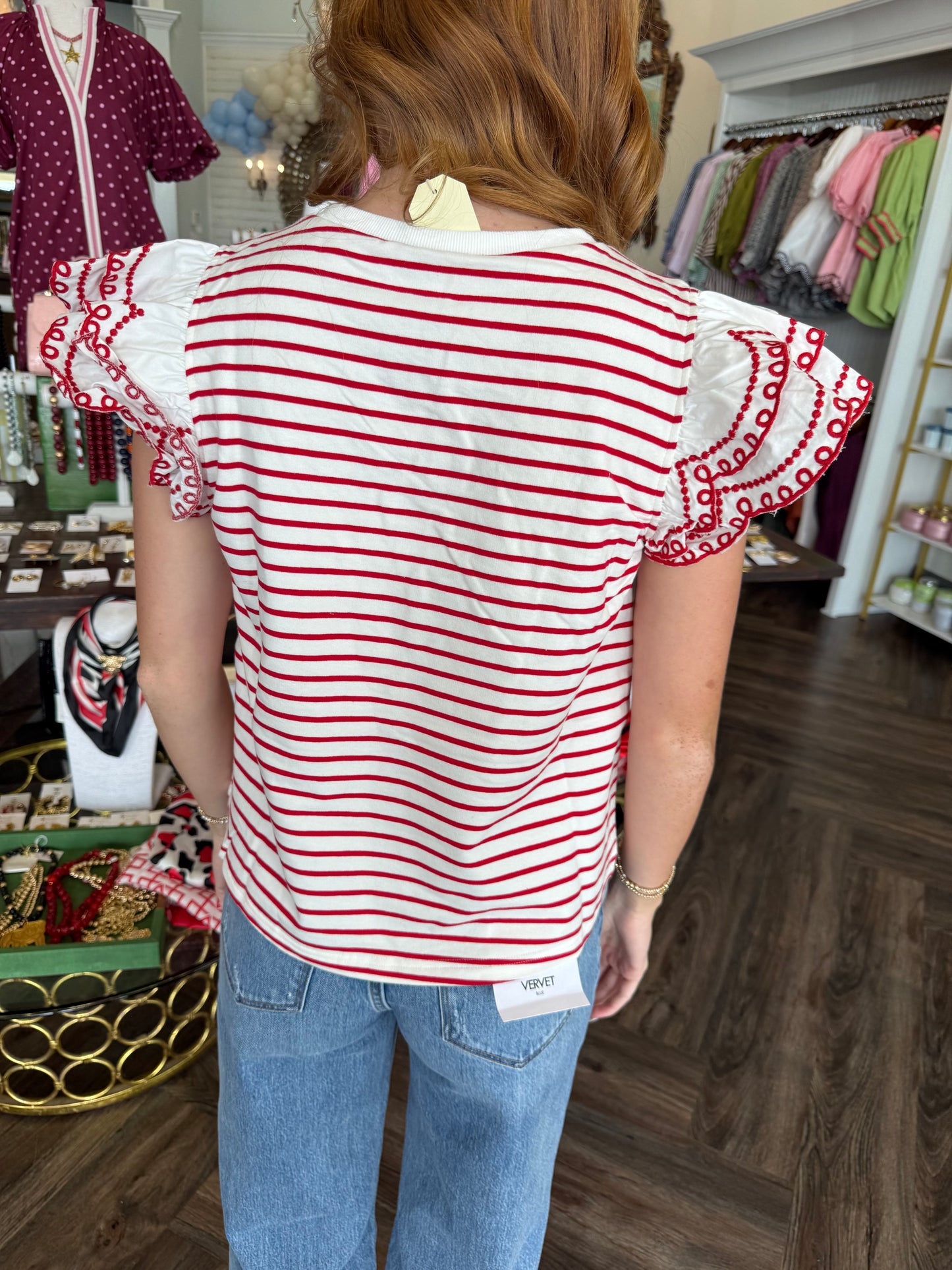 Detailed Sleeve Striped Top