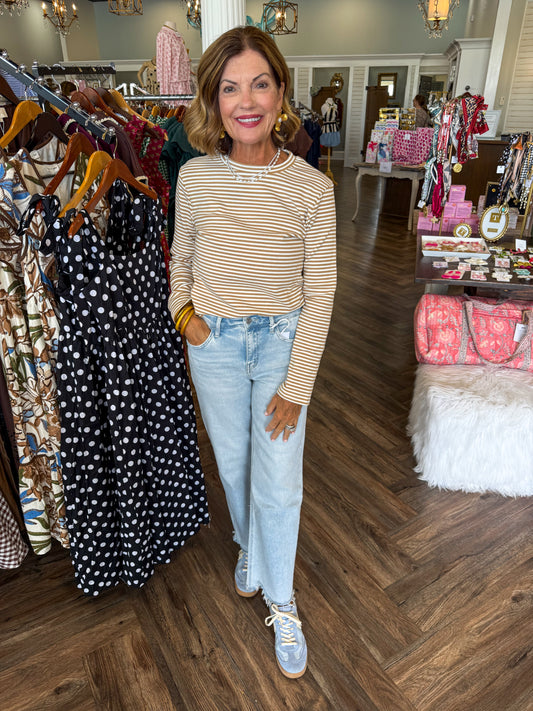Lillie Striped Long Sleeve: Taupe