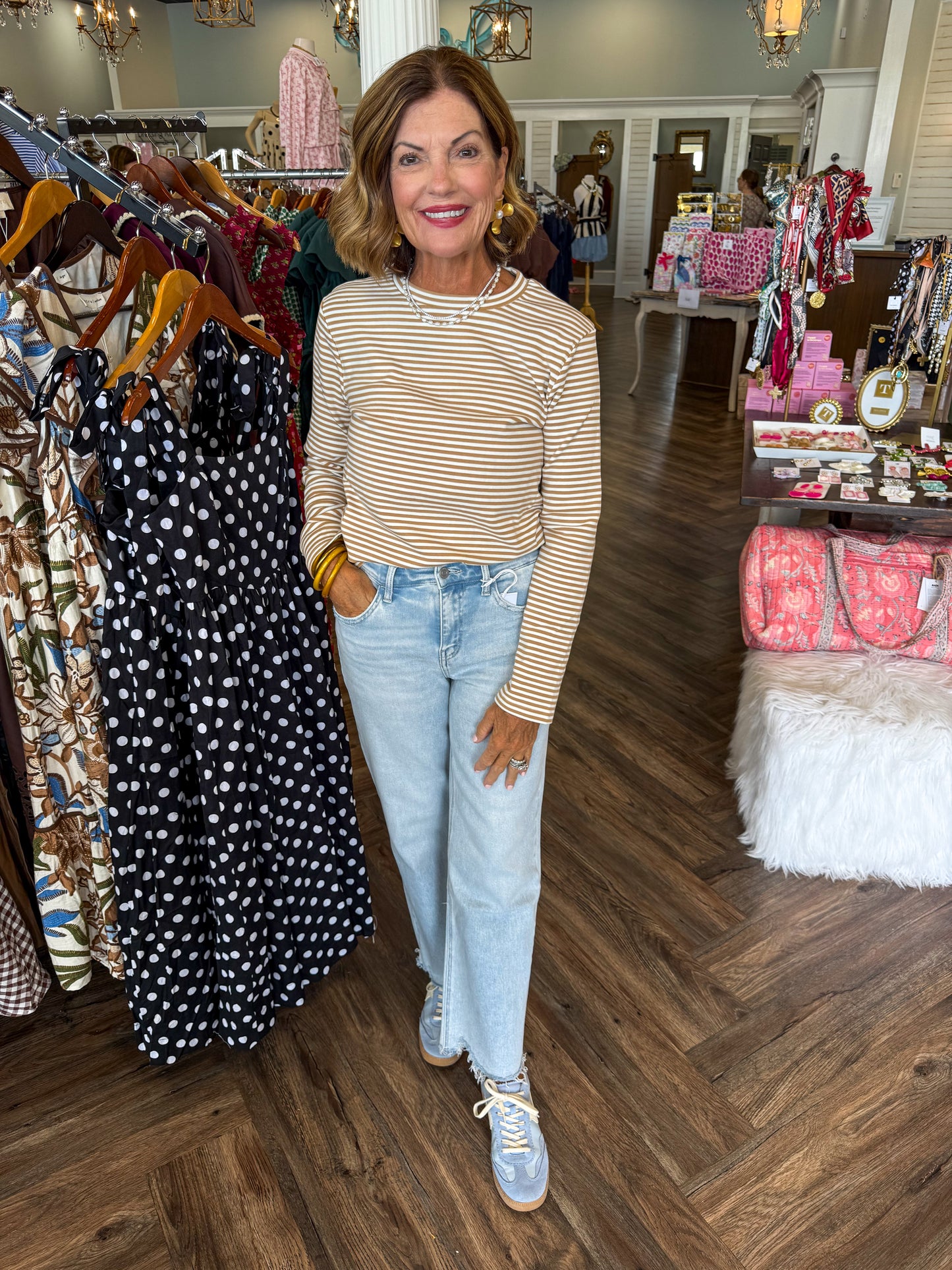 Lillie Striped Long Sleeve: Taupe