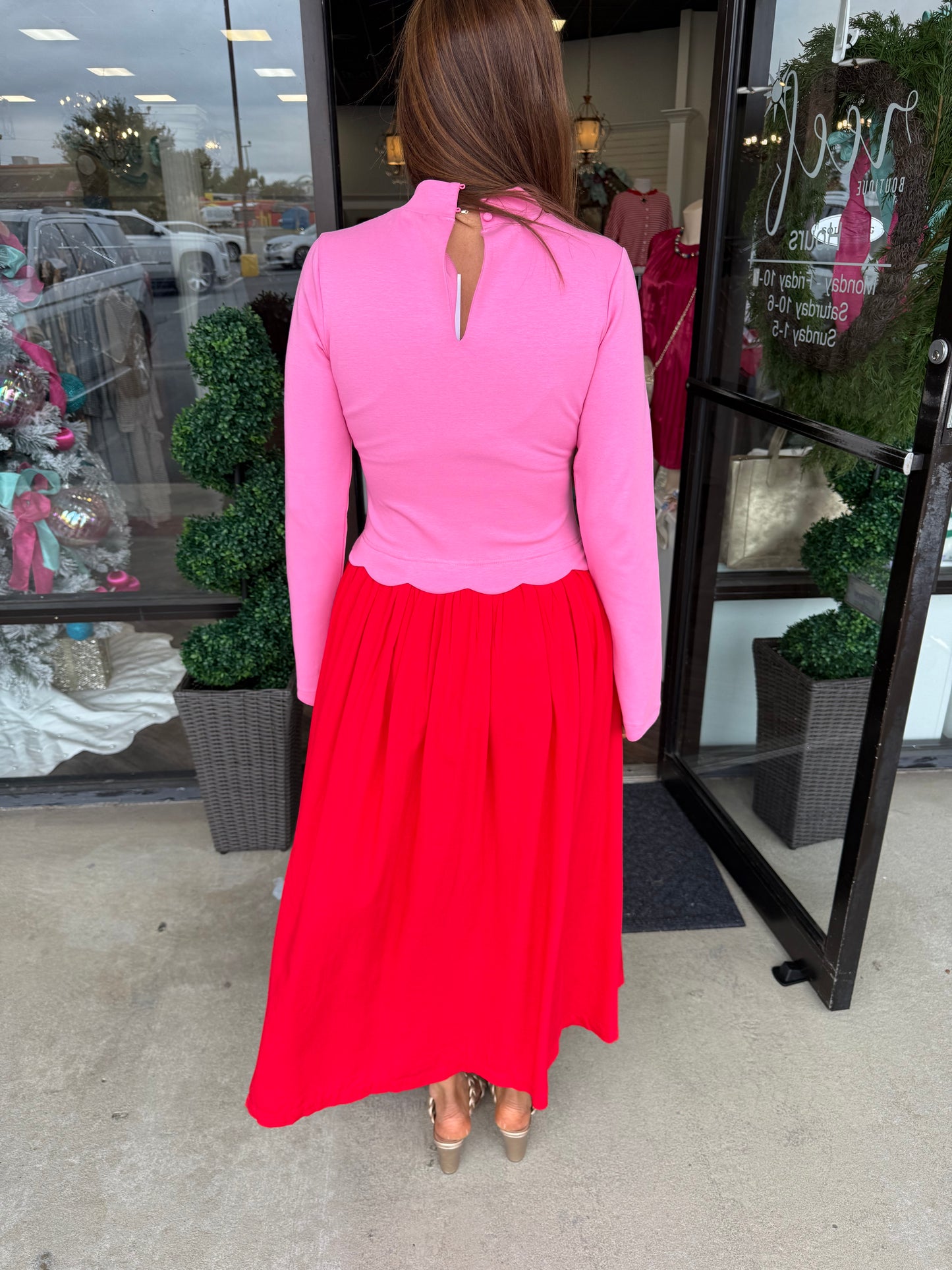 Pink and Red Midi Dress