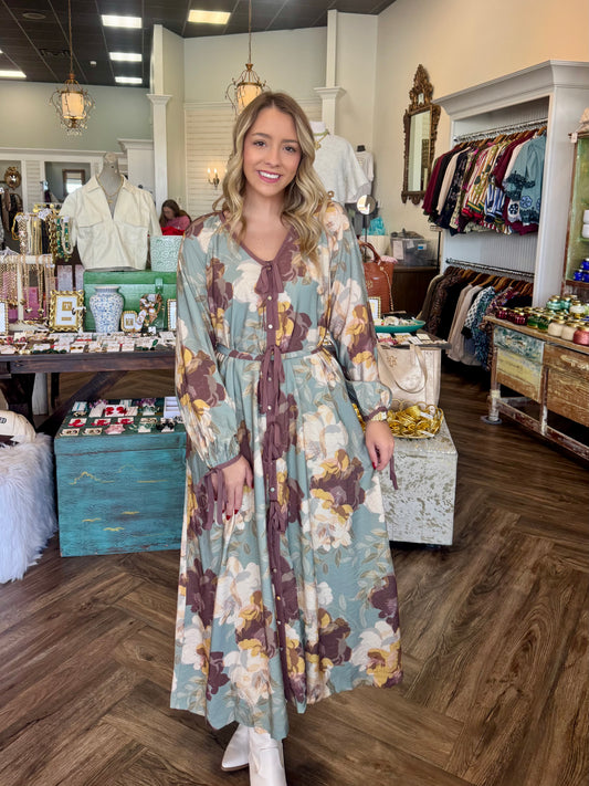 Dreamy Brown Floral Midi Dress